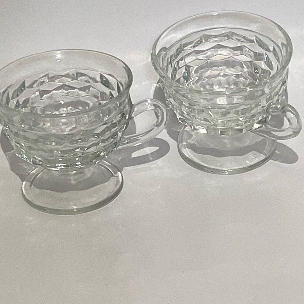 Vintage Fostoria American Clear Loop Handle Footed Flared Rim Punch Cup 2 Pc Set